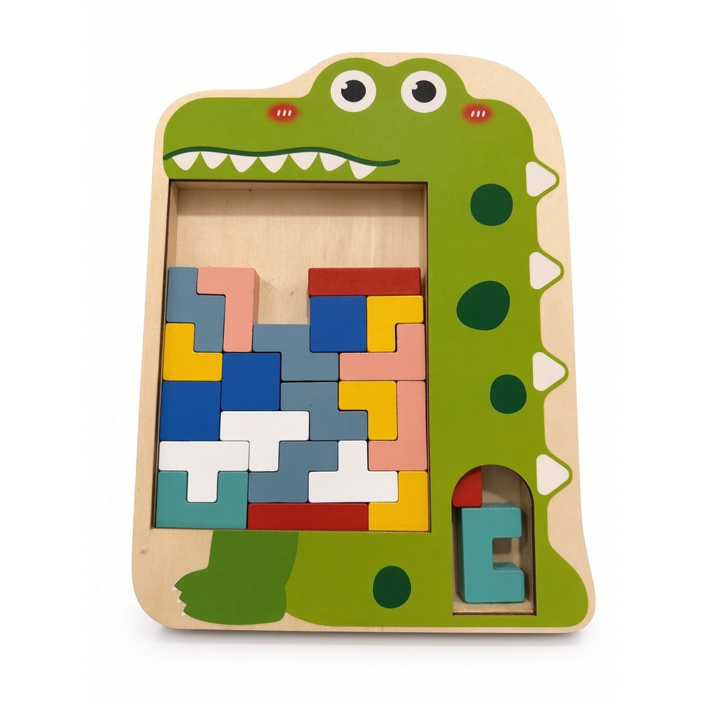 Wooden Crocodile Tetris Puzzle Montessori Educational Block Game for Kids
